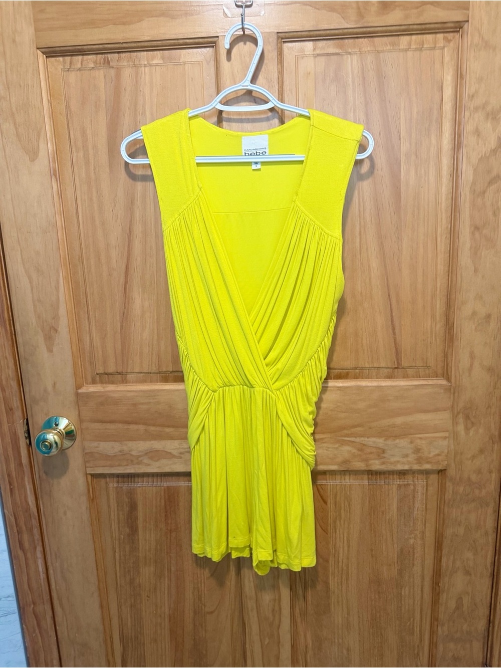 Kardashians by bebe Chartreuse Ruched Draped Mini Dress Size M